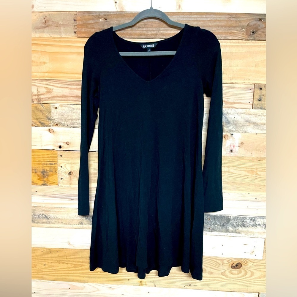 Express size small petite Black v-neck soft mini Long Sleeve Dress